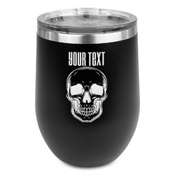 Skulls Stemless Stainless Steel Wine Tumbler - Black - Double Sided (Personalized)