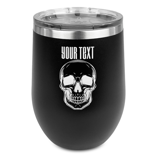 Custom Skulls Stemless Stainless Steel Wine Tumbler - Black - Double Sided (Personalized)