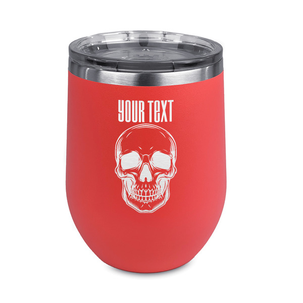 Custom Skulls Stemless Stainless Steel Wine Tumbler - Coral - Double Sided (Personalized)