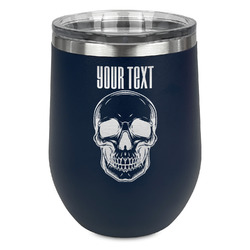 Skulls Stemless Stainless Steel Wine Tumbler - Navy - Double Sided (Personalized)