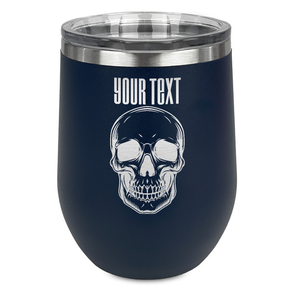 Custom Skulls Stemless Stainless Steel Wine Tumbler - Navy - Double Sided (Personalized)