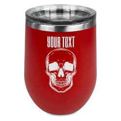 Skulls Stemless Stainless Steel Wine Tumbler - Red - Double Sided (Personalized)