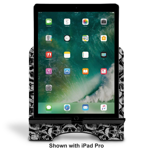 Skulls Stylized Tablet Stand - Front with ipad