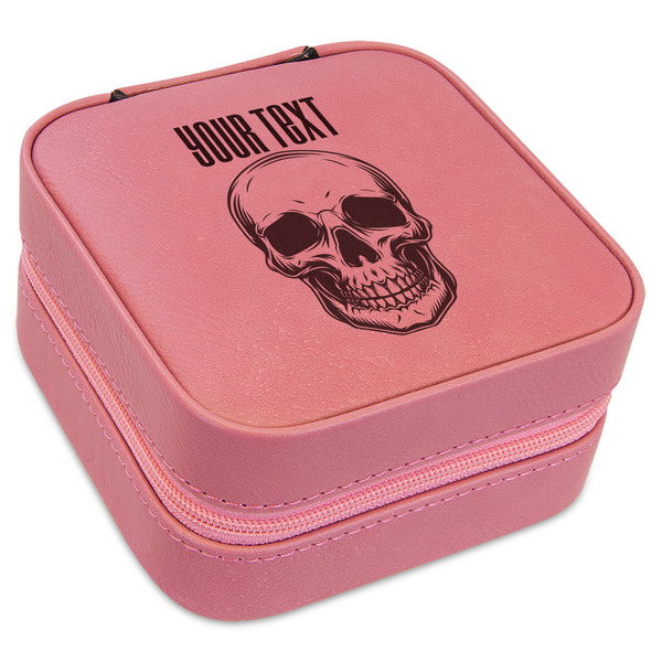 Custom Skulls Travel Jewelry Boxes - Pink Leather (Personalized)