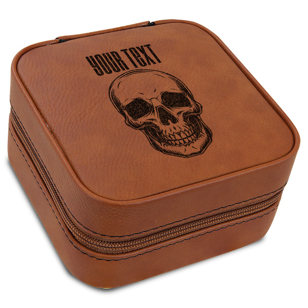 Custom Skulls Travel Jewelry Box - Rawhide Leather (Personalized)