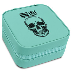 Skulls Travel Jewelry Box - Teal Leather (Personalized)
