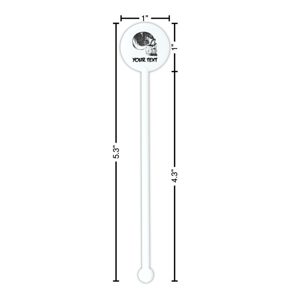 Skulls White Plastic 5.5" Stir Stick - Round - Dimensions