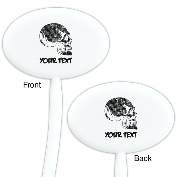 Skulls White Plastic 7" Stir Stick - Double Sided - Oval - Front & Back