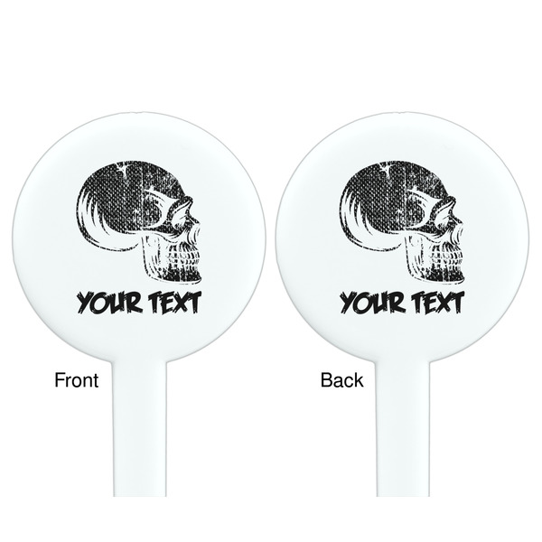Skulls White Plastic 7" Stir Stick - Double Sided - Round - Front & Back
