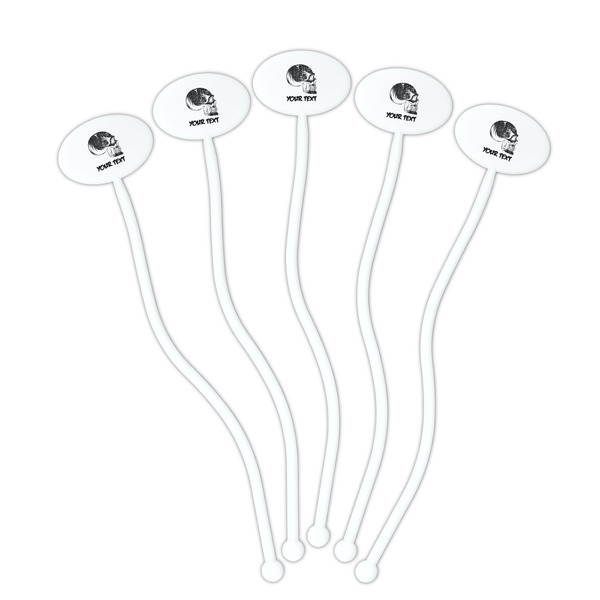 Skulls White Plastic 7" Stir Stick - Oval - Fan