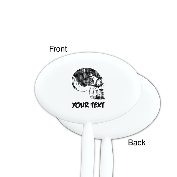 Skulls White Plastic 7" Stir Stick - Single Sided - Oval - Front & Back