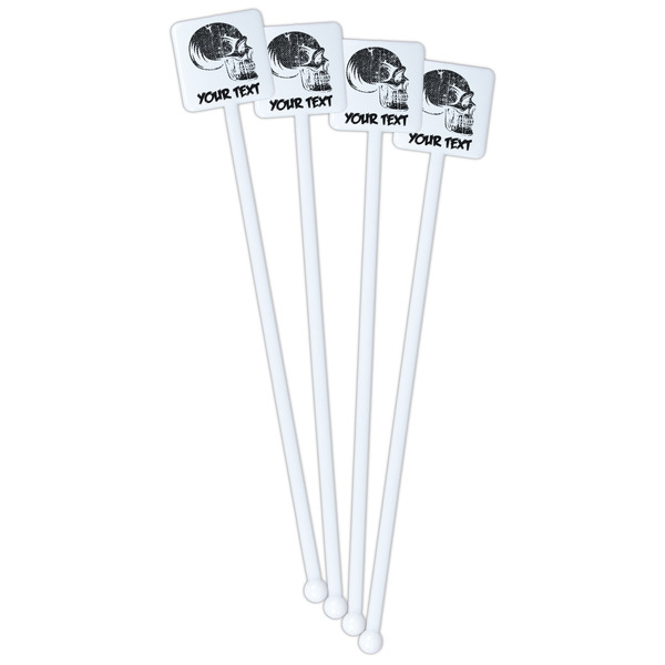 Skulls White Plastic Stir Stick - Double Sided - Square - Front