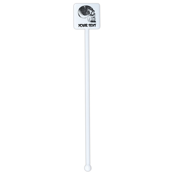 Skulls White Plastic Stir Stick - Single Sided - Square - Single Stick