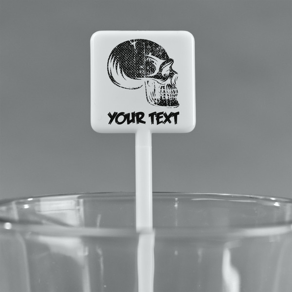 Skulls White Plastic Stir Stick - Square - Main