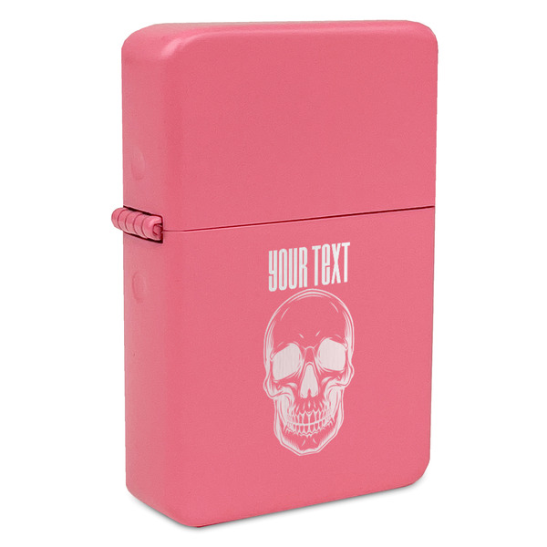 Custom Skulls Windproof Lighter - Pink - Single Sided & Lid Engraved (Personalized)