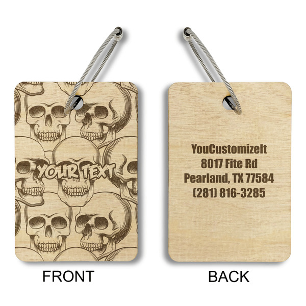 Skulls Wood Luggage Tags - Rectangle - Approval
