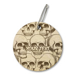 Skulls Wood Luggage Tag - Round (Personalized)