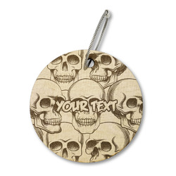 Skulls Wood Luggage Tag - Round (Personalized)
