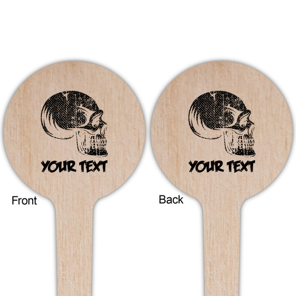 Skulls Wooden 4" Food Pick - Round - Double Sided - Front & Back