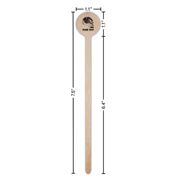Skulls Wooden 7.5" Stir Stick - Round - Dimensions