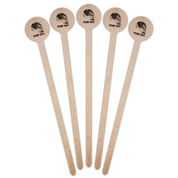 Skulls Wooden 7.5" Stir Stick - Round - Fan View
