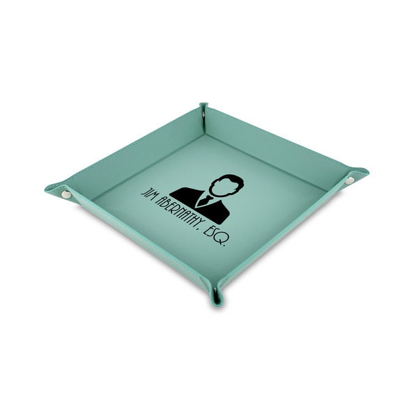 Custom Lawyer / Attorney Avatar 6" x 6" Teal Faux Leather Valet Tray (Personalized)