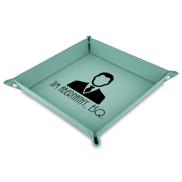 Custom Lawyer / Attorney Avatar 9" x 9" Teal Faux Leather Valet Tray (Personalized)