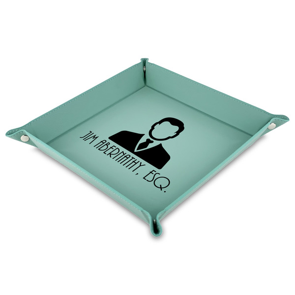 Custom Lawyer / Attorney Avatar Faux Leather Dice Tray - 9" x 9"  - Teal (Personalized)