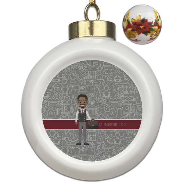 Custom Lawyer / Attorney Avatar Ceramic Ball Ornaments - Poinsettia Garland (Personalized)