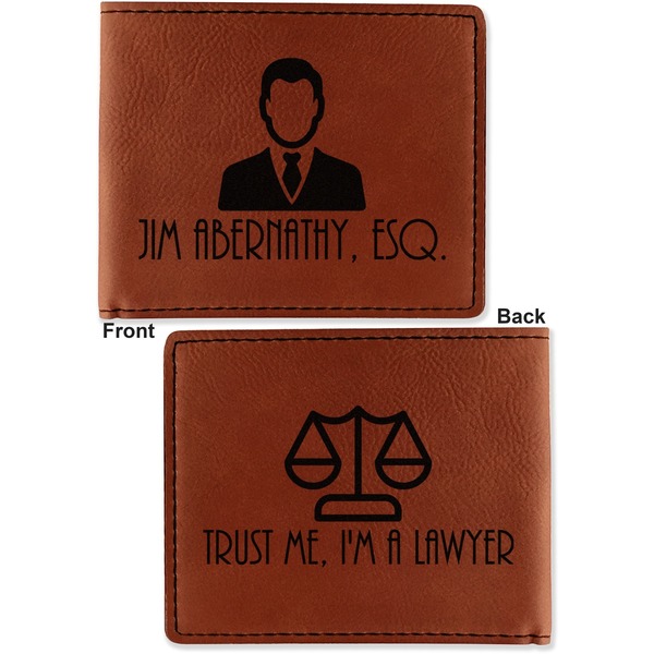 Lawyer / Attorney Avatar Cognac Leatherette Bifold Wallets - Front and Back