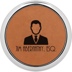 Lawyer / Attorney Avatar Leatherette Round Coaster w/ Silver Edge (Personalized)