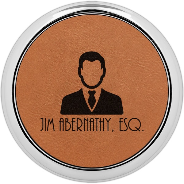 Custom Lawyer / Attorney Avatar Leatherette Round Coaster w/ Silver Edge - Single or Set (Personalized)