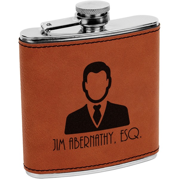 Custom Lawyer / Attorney Avatar Leatherette Wrapped Stainless Steel Flask (Personalized)