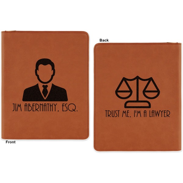 Lawyer / Attorney Avatar Cognac Leatherette Zipper Portfolios with Notepad - Double Sided - Apvl