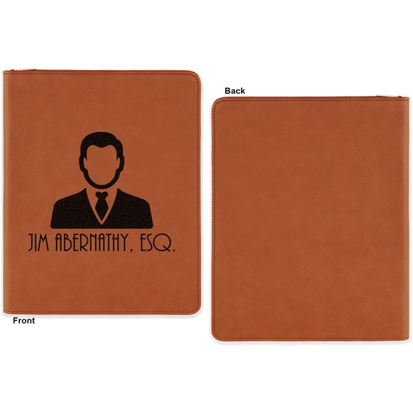 Lawyer / Attorney Avatar Cognac Leatherette Zipper Portfolios with Notepad - Single Sided - Apvl