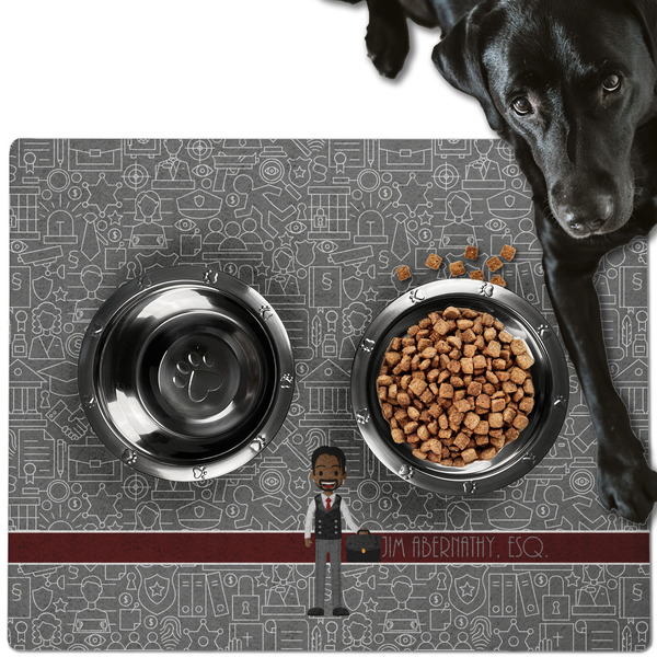 Custom Lawyer / Attorney Avatar Dog Food Mat - Large w/ Name or Text