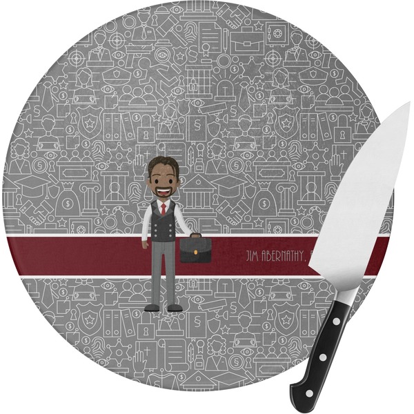 Custom Lawyer / Attorney Avatar Round Glass Cutting Board (Personalized)