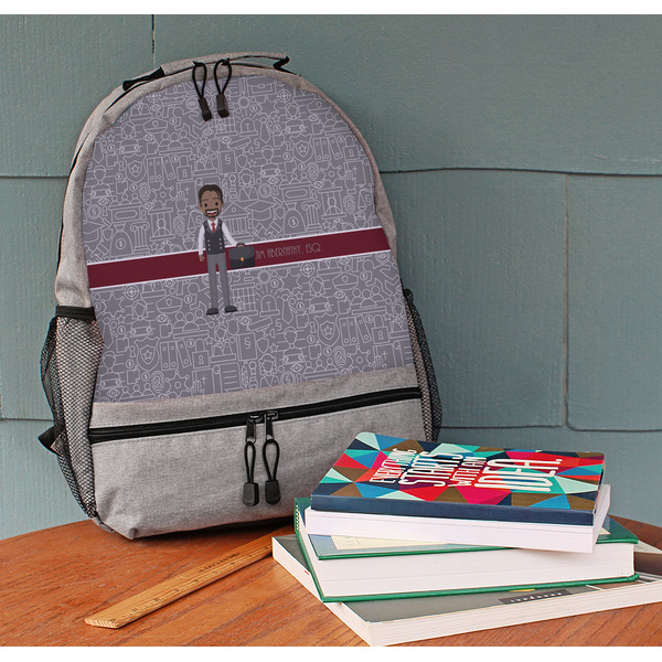 Lawyer / Attorney Avatar Large Backpack - Gray - On Desk