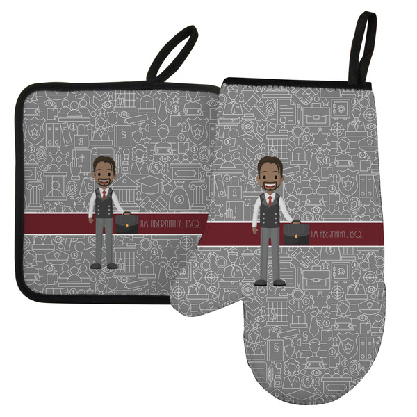 Custom Lawyer / Attorney Avatar Left Oven Mitt & Pot Holder Set w/ Name or Text