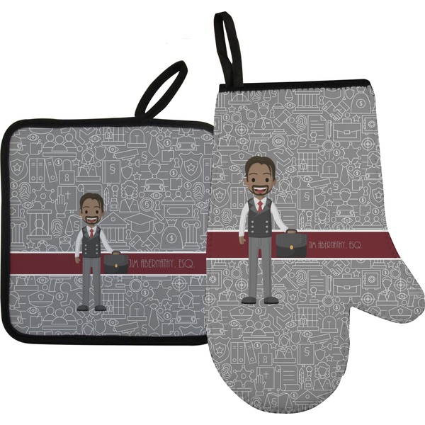 Custom Lawyer / Attorney Avatar Right Oven Mitt & Pot Holder Set w/ Name or Text