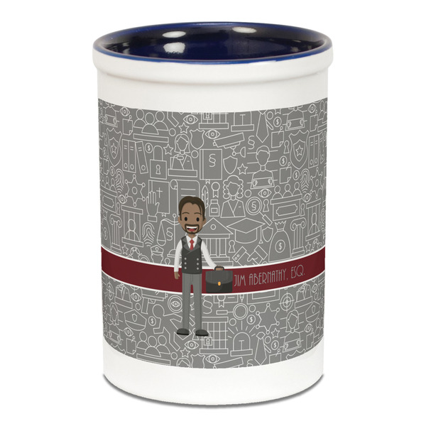 Custom Lawyer / Attorney Avatar Ceramic Pencil Holders - Blue