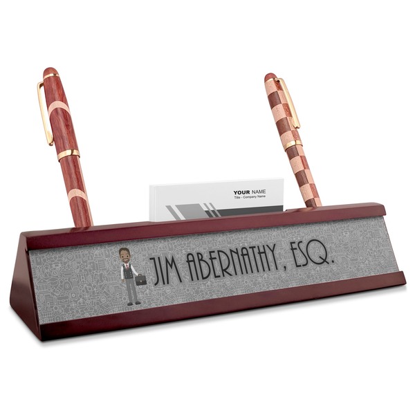 Custom Lawyer / Attorney Avatar Red Mahogany Nameplate with Business Card Holder (Personalized)
