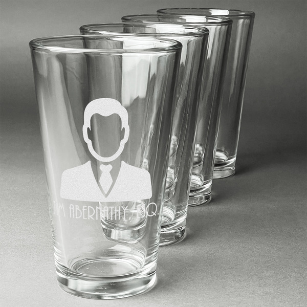 Custom Lawyer / Attorney Avatar Pint Glasses - Engraved (Set of 4) (Personalized)
