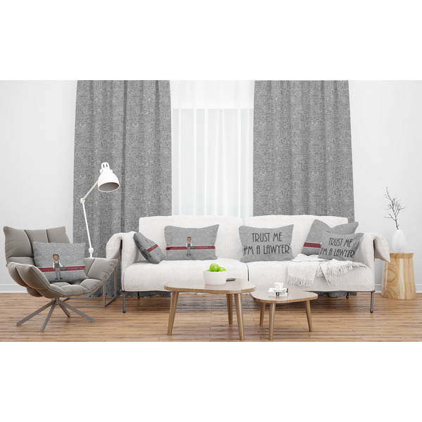 Lawyer / Attorney Avatar Sheer and Custom Curtains in Room with Matching Pillows