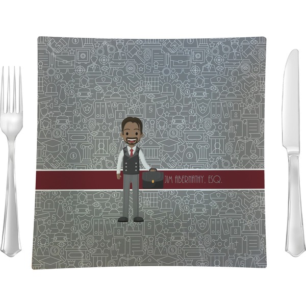 Custom Lawyer / Attorney Avatar 9.5" Glass Square Lunch / Dinner Plate- Single or Set of 4 (Personalized)