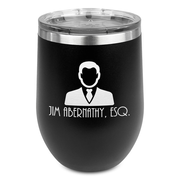 Custom Lawyer / Attorney Avatar Stemless Stainless Steel Wine Tumbler - Black - Double Sided (Personalized)
