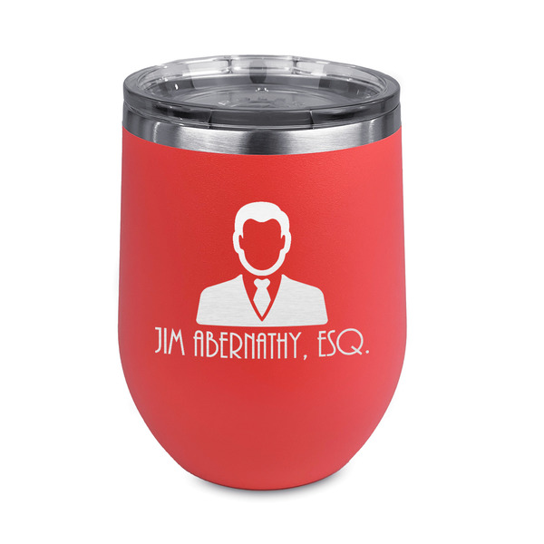 Custom Lawyer / Attorney Avatar Stemless Stainless Steel Wine Tumbler - Coral - Single Sided (Personalized)