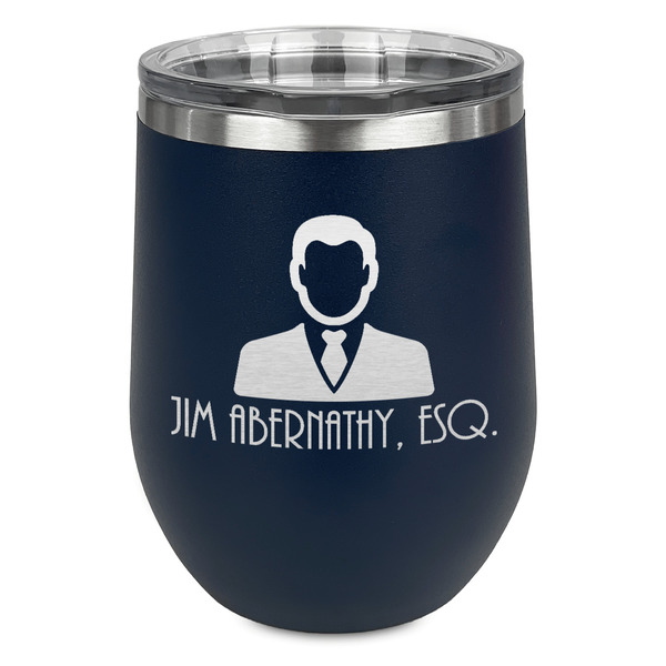 Custom Lawyer / Attorney Avatar Stemless Stainless Steel Wine Tumbler - Navy - Single Sided (Personalized)