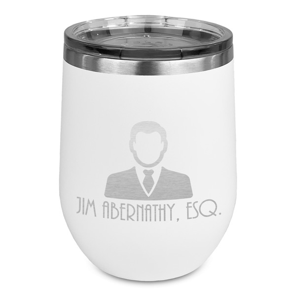 Custom Lawyer / Attorney Avatar Stemless Stainless Steel Wine Tumbler - White - Single Sided (Personalized)