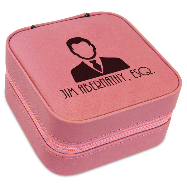 Custom Lawyer / Attorney Avatar Travel Jewelry Boxes - Pink Leather (Personalized)